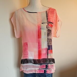 White House Black Market Pink and Black Abstract Blouse